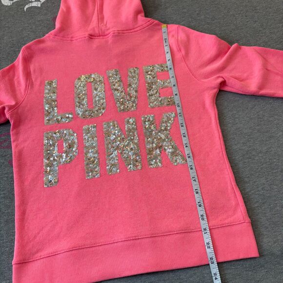 Victoria’s Secret PINK Hot Pink Sequin Bling Full Zip Hoodie Holographic - Small - Picture 10 of 13